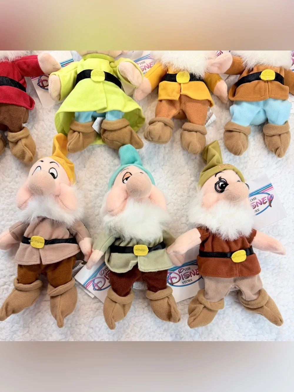 (VTG NWT) DISNEY • 1997 Complete Snow White Seven Dwarfs Plush Set w/ Bag